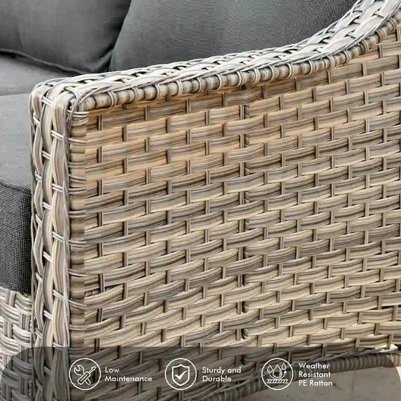 OVIOS Ensemble de 6 pièces en osier d'extérieur avec table à énergie solaire