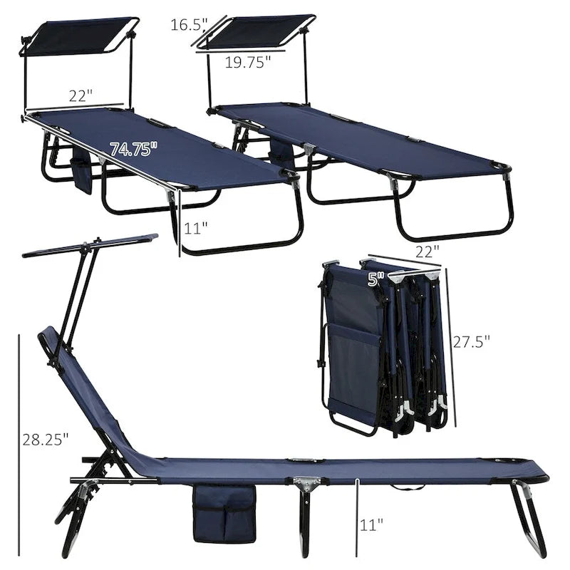 Chaises longues pliantes Outsunny, chaises de piscine, 2 pièces