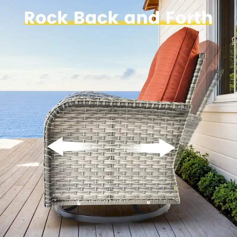 OVIOS Ensemble de 8 chaises pivotantes d'extérieur en osier avec table basse à énergie solaire