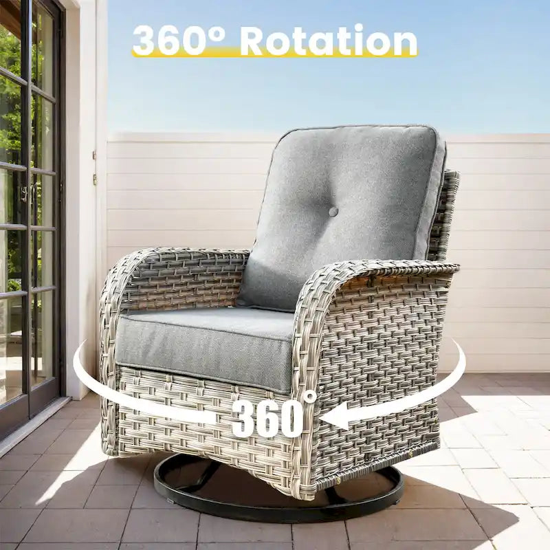 OVIOS Ensemble de 8 chaises pivotantes d'extérieur en osier avec table basse à énergie solaire