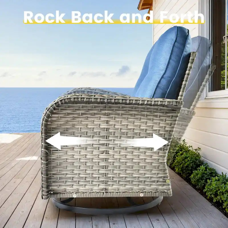 OVIOS Ensemble de 8 chaises pivotantes d'extérieur en osier avec table basse à énergie solaire