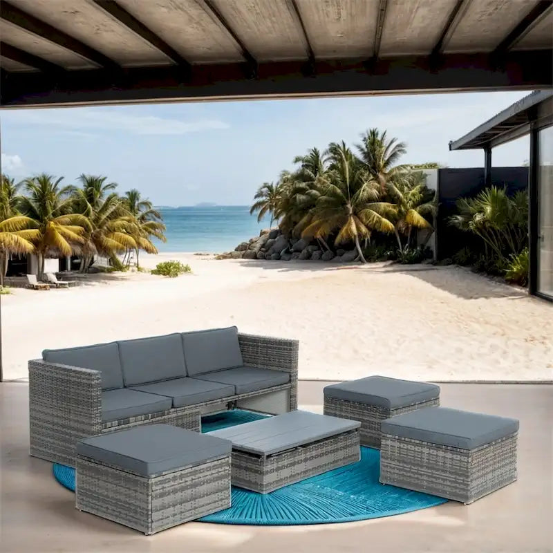 Ensemble de 5 meubles en osier, mobilier de terrasse, meubles en osier PE saisonniers