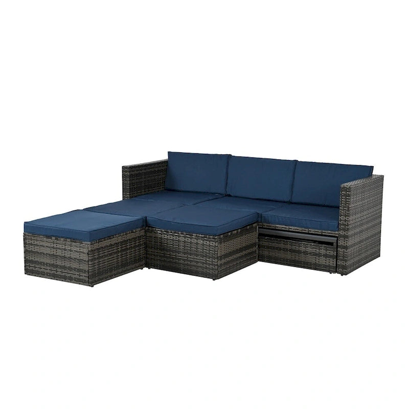 Ensemble de 5 meubles en osier, mobilier de terrasse, meubles en osier PE saisonniers