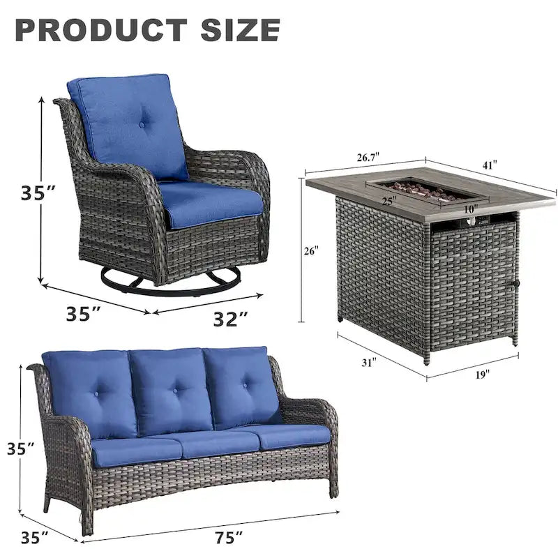 Chaises de canapé de jardin avec table de foyer - Gris