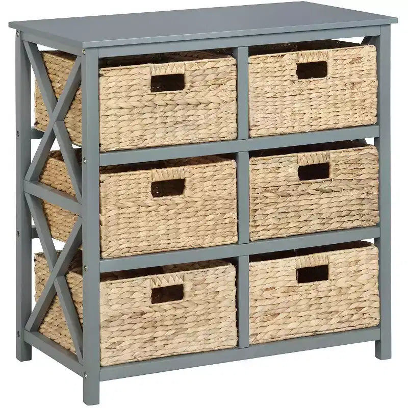 eHemco 3 tiroirs de rangement avec 6 paniers en jacinthe d'eau naturelle