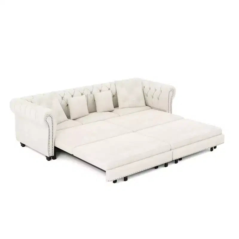 Canapé-lit gigogne 3-en-1 King Size Whisen Velvet et canapé convertible avec pouf mobile, design capitonné