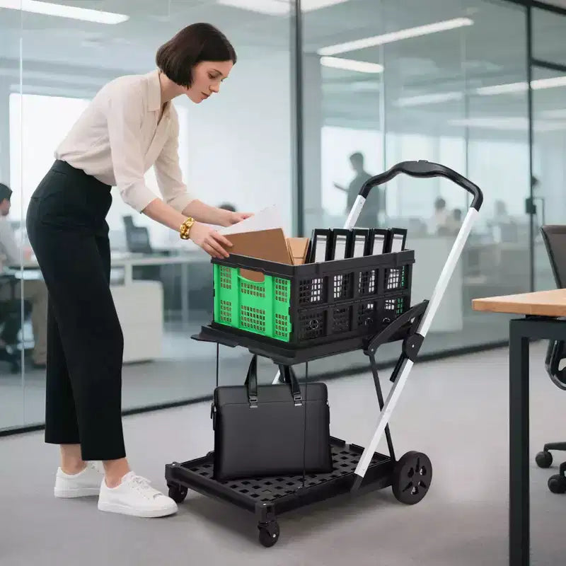 Chariots de courses pliants à 2 niveaux pour l'épicerie, capacité de 90 kg, chariot d'épicerie pliable portable avec roues et caisse amovible pour centre commercial, bleu