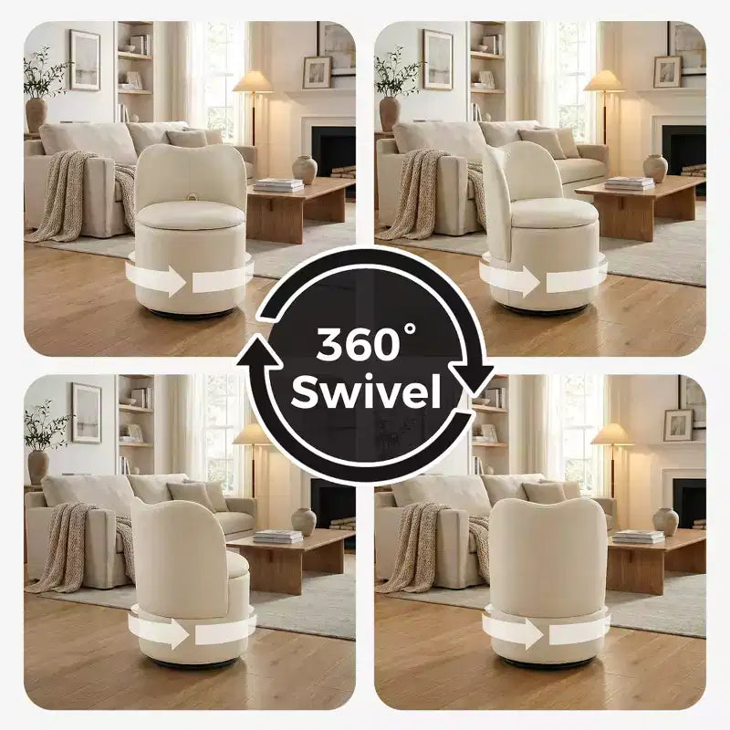 Chaise de vanité pivotante avec rangement, tabouret de maquillage rond rembourré avec dossier, fauteuil d'appoint rembourré doux pour chambre et salon