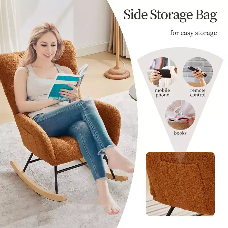 Fauteuil à bascule pour chambre d'enfant, Fauteuil à bascule pour salon pour l'allaitement, Fauteuils d'appoint confortables pour chambre à coucher, Fauteuils rembourrés en peluche Teddy pour l'intérieur